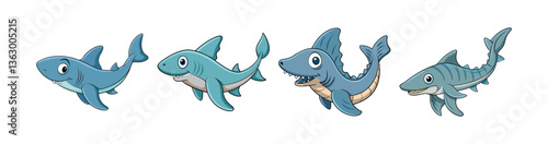 Set of Stunning Frilled Shark in Vibrant Underwater Art