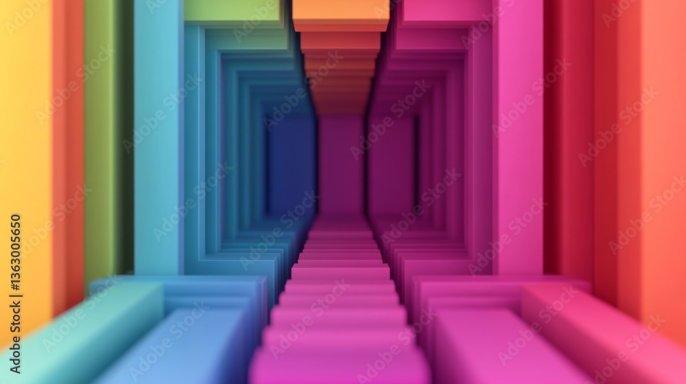 Obraz premium Vibrant geometric patterns digital space abstract art colorful environment perspective view creative design