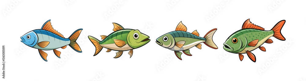 Set of Elegant Gaspereau Fish Illustration with Realistic Texture Set of Elegant Gaspereau Fish Illustration with Realistic Texture