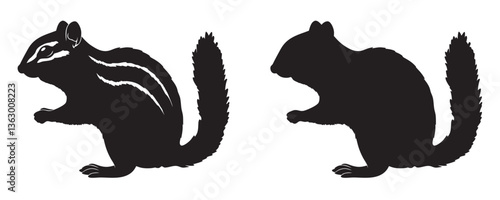 Chipmunk silhouette vector art illustration on white background