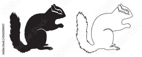 Chipmunk silhouette vector art illustration on white background