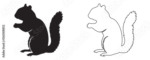 Chipmunk silhouette vector art illustration on white background