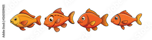 Set of  Moses Sole Fish Rich Colorful Realistic Illustration