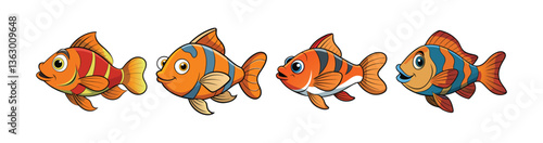 Set of  Stunning Oscar Fish Illustration with Realistic Features