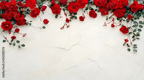 Vibrant Red Roses Cascading on a Textured White Background AI Generated