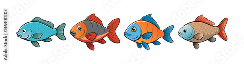 Set of Charming Tilapia Fish Illustration with Intricate Details
