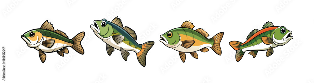 Fototapeta premium Set of Colorful Warpedfish Bass Illustration with Realistic Features