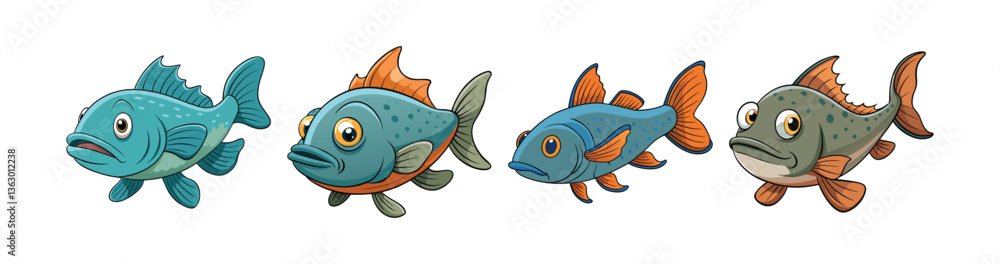 Fototapeta premium Set of Realistic Wart Fish Illustration with Vivid Colors