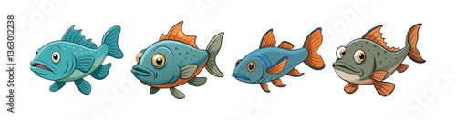 Set of Realistic Wart Fish Illustration with Vivid Colors