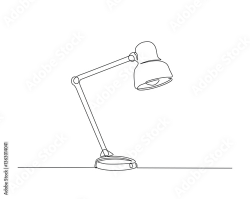 Table study lamp outline drawing illustration. one continuous line drawing of desk lamp.