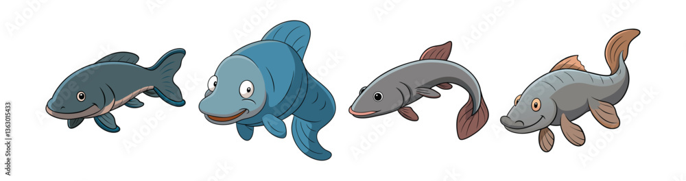 Set of Charming Watermole Fish Illustration with Unique Features Set of Charming Watermole Fish Illustration with Unique Features