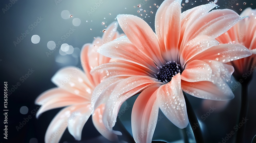 Fototapeta premium White gerbera daisies on a bokeh background