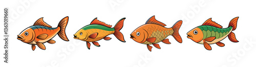 Set of  Elegant Widenedfin Carp Fish Realistic Art