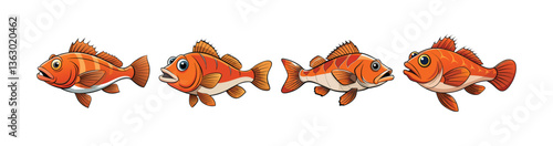 Set of  Elegant Wild Rockfish Colorful Artwork