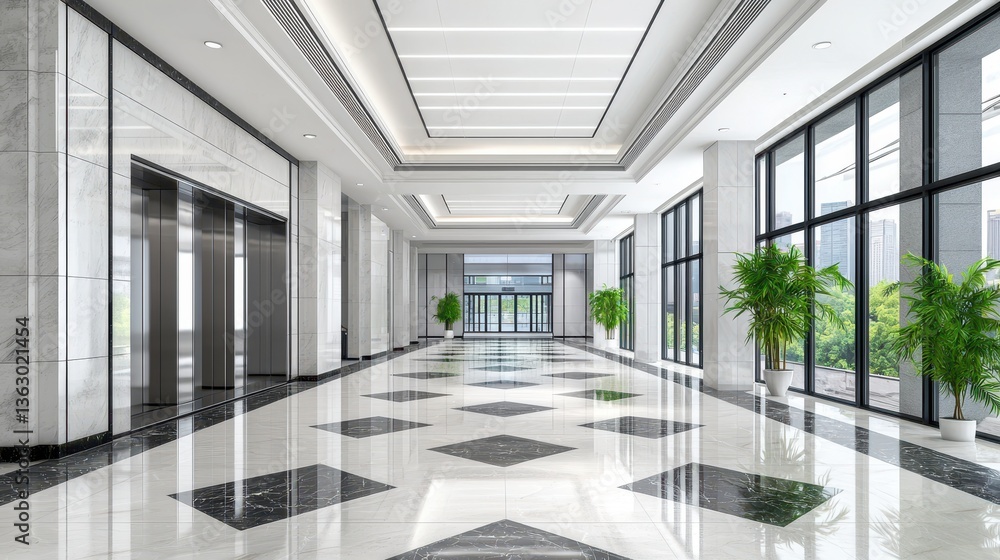 Fototapeta premium Elevator safety in steel vertical lifts modern lobby design urban environment interior viewpoint