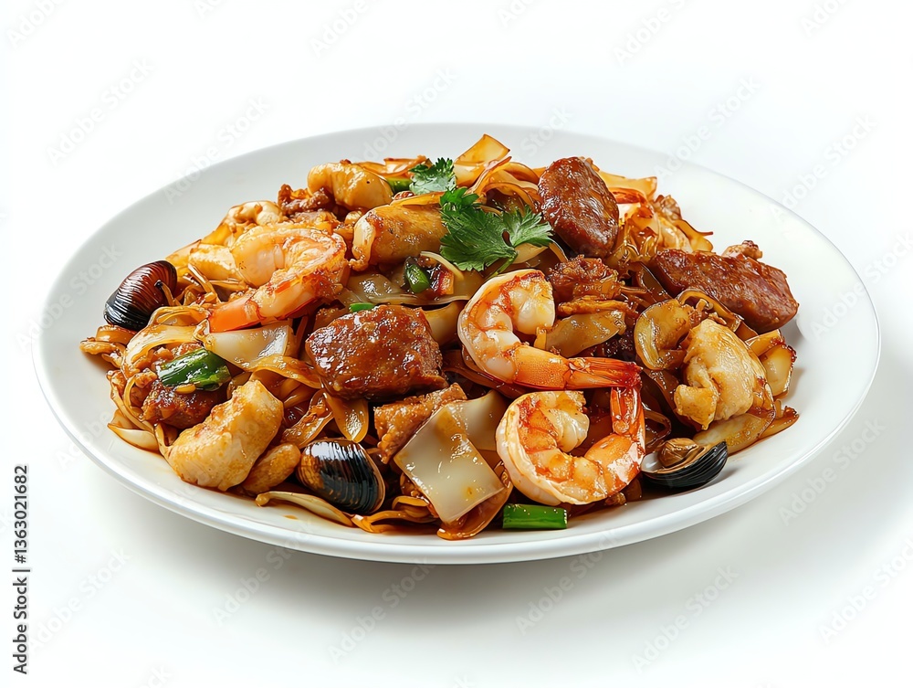 Serving of Stir Fried Char Kway Teow with Seafood and Meat Serving of Stir Fried Char Kway Teow with Seafood and Meat