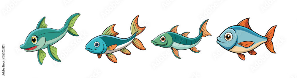 Fototapeta premium Set of Dynamic Windwhip Fish Colorful Artwork