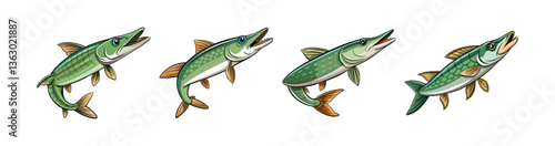 Set of Vivid Windwhisper Pike Fish Realistic Artwork