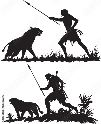 Hunter Throwing Spear silhouette vector