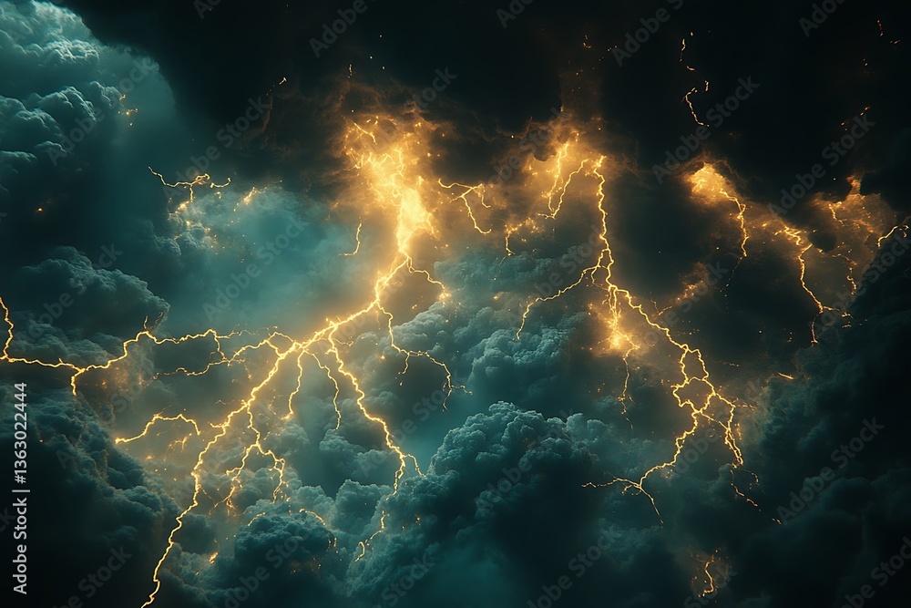 Dramatic scene of a stormy sky filled with striking lightning Dramatic scene of a stormy sky filled with striking lightning