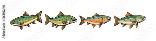 Set of Vibrant Winterharbor Trout Fish Realistic Art