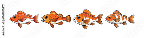 Set of Vibrant Winter Rockfish Realistic Art