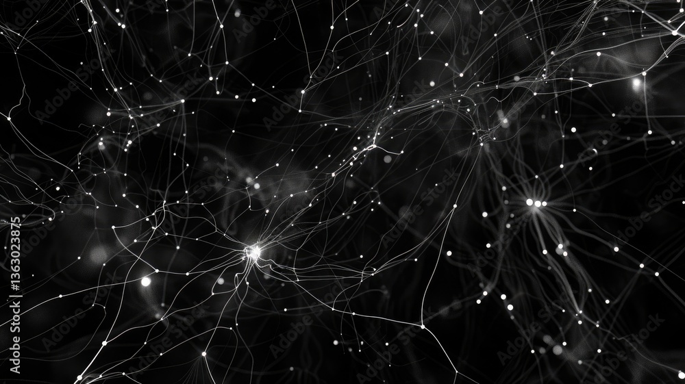 Fototapeta premium Abstract picture of colorful particle with sparkle electric style design connect become structure of energy represent connection of neuron in brain or atom between space with mysterious scene. AIG53.