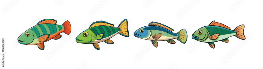 Naklejka premium Set of Vivid Wrasse Fish Stunning Aquatic Artwork