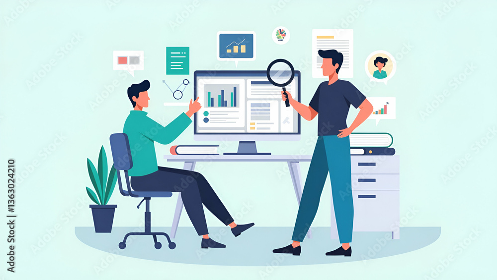 Explore Online Education: A Flat Vector Illustration of Business Research and Learning Growth Explore Online Education: A Flat Vector Illustration of Business Research and Learning Growth