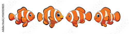 Set of Beautiful Zebra Clownfish Realistic Art