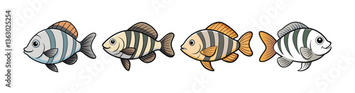 Set of Elegant Zebra Tilapia Fish Color Design