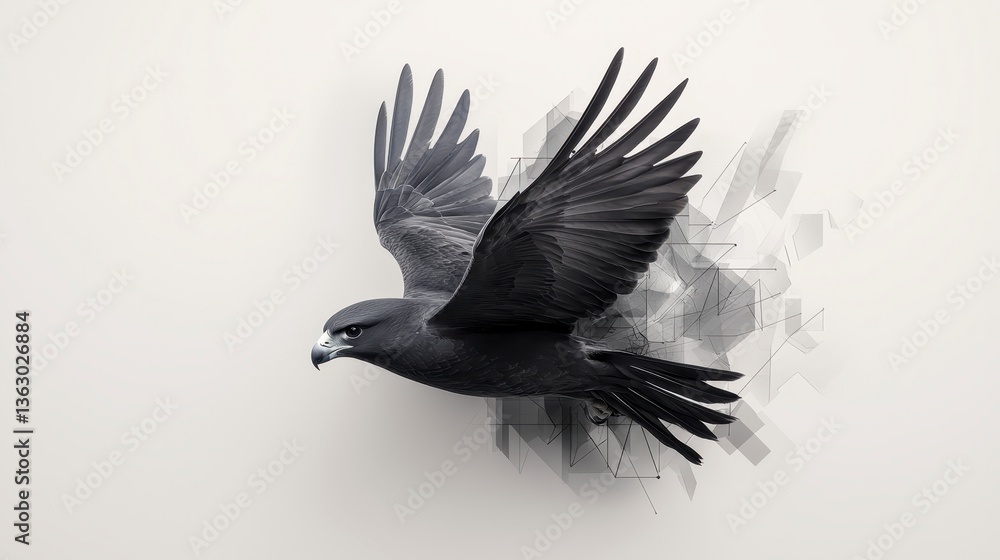 Fototapeta premium Abstract Grayscale Bird in Flight Pixelated Geometric Design