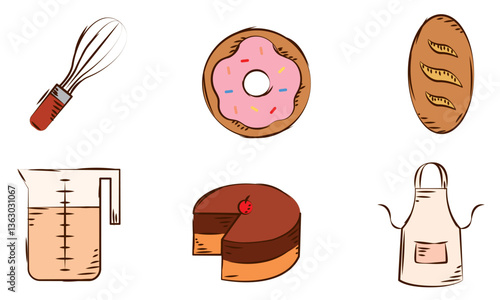 Colorful pastry icons pack. Vector