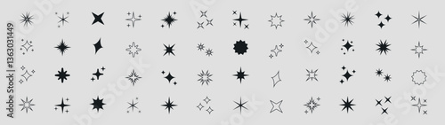 Minimalistic vector set of star and sparkle icons. This glowing collection is ideal for adding a bright, modern touch to creative digital layouts and futuristic designs