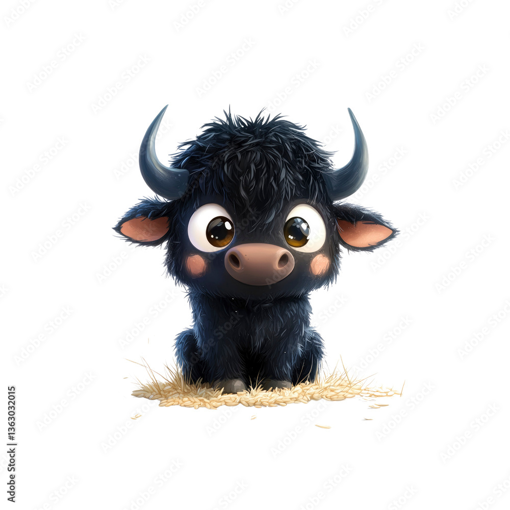 Naklejka premium Adorable Baby Yak Cartoon Illustration