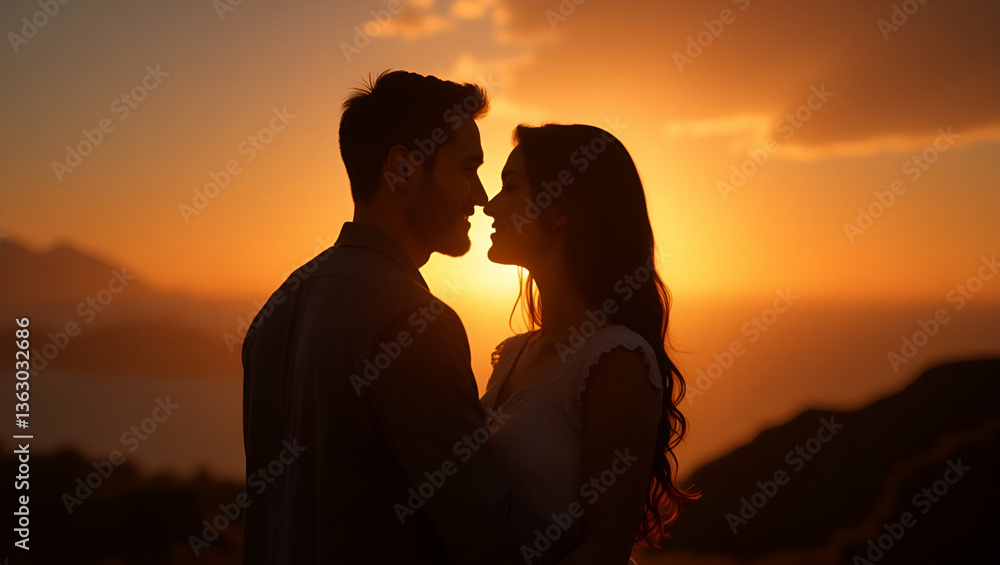 Silhouette of Couple in love silhouette during sunset concept as Romantic silhouette of couple during sunset representing love connection and emotional bond in serene setting in Photo Stock Concept Silhouette of Couple in love silhouette during sunset concept as Romantic silhouette of couple during sunset representing love connection and emotional bond in serene setting in Photo Stock Concept