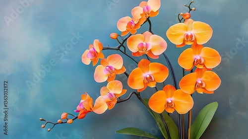 Vibrant Orange Orchids: A Close-Up Floral Study AI Generated