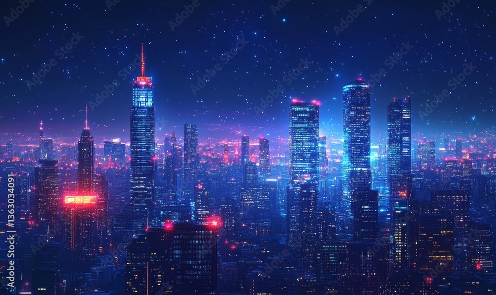 custom made wallpaper toronto digitala stunning cityscape with modern skyscrapers glowing in vibrant hues under a starry night sky