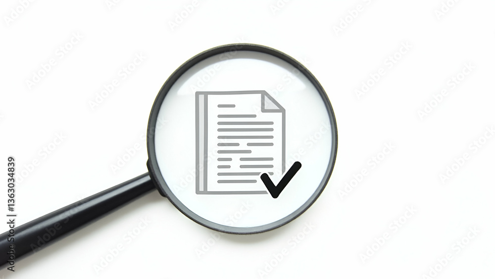Magnifying glass focus on approve document icon on white background illustrating business process workflow and project approval concept. concept as Magnifying glass highlights approve document icon on Magnifying glass focus on approve document icon on white background illustrating business process workflow and project approval concept. concept as Magnifying glass highlights approve document icon on