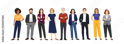 Multiethnic diverse business people collection. Males and females in different ages set. Isolated vector illustration.