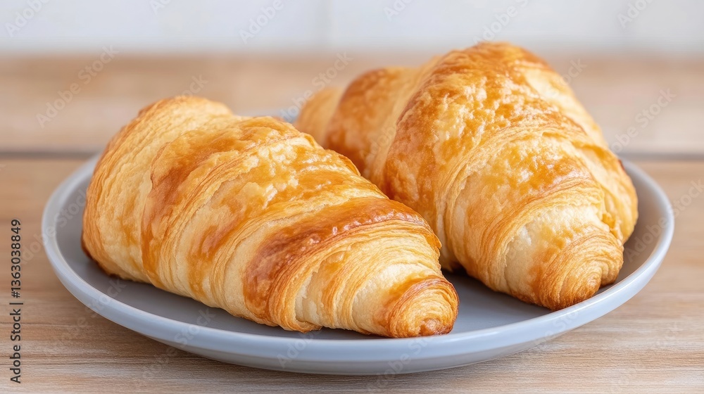 Three golden croissants on a plate Three golden croissants on a plate