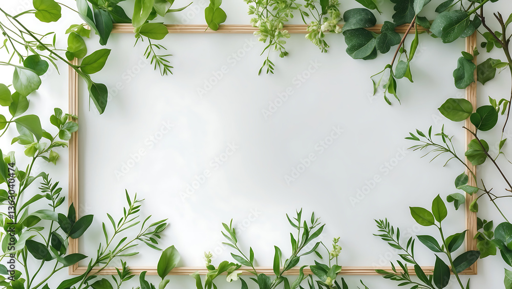 Fototapeta premium Elegant Green Leaf Border on White Background - Perfect for Nature-Themed Designs