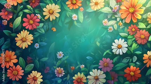Vibrant Springtime Floral Digital Painting: A Lush Garden Illustration AI Generated