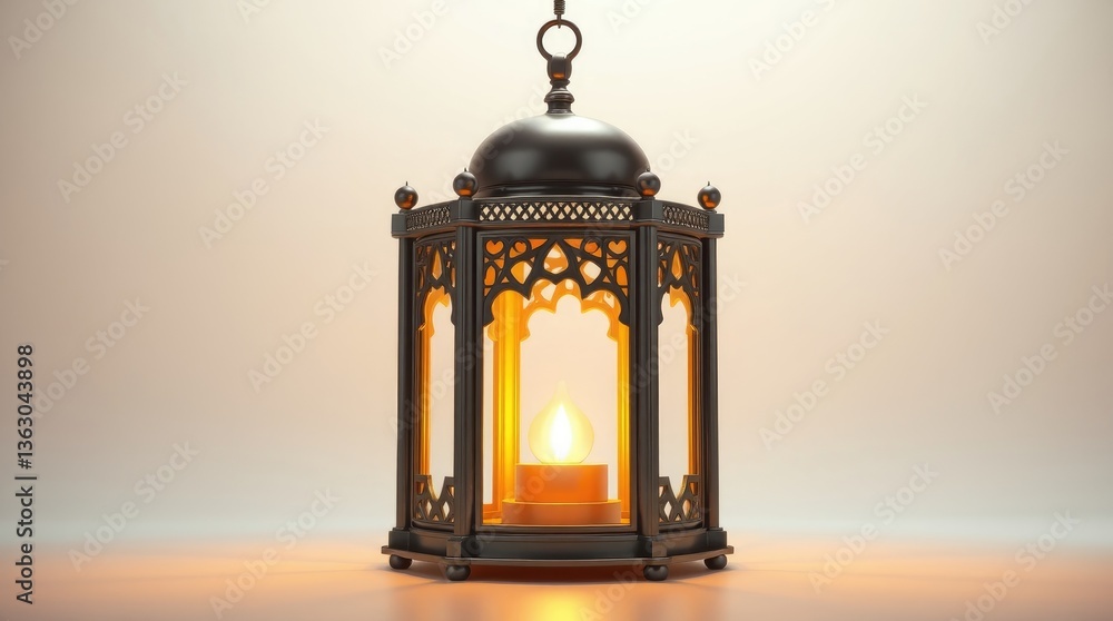 Fototapeta premium Ornate lantern with a warm glowing candle inside the object