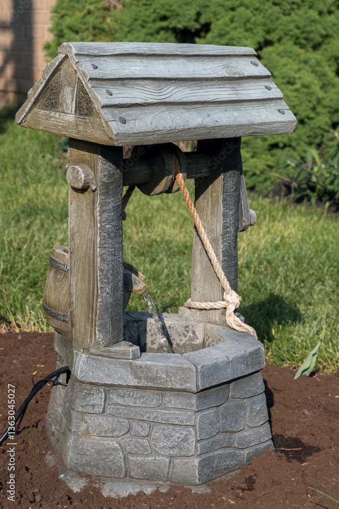 Fototapeta premium A tiny well with water coming from a bucket
