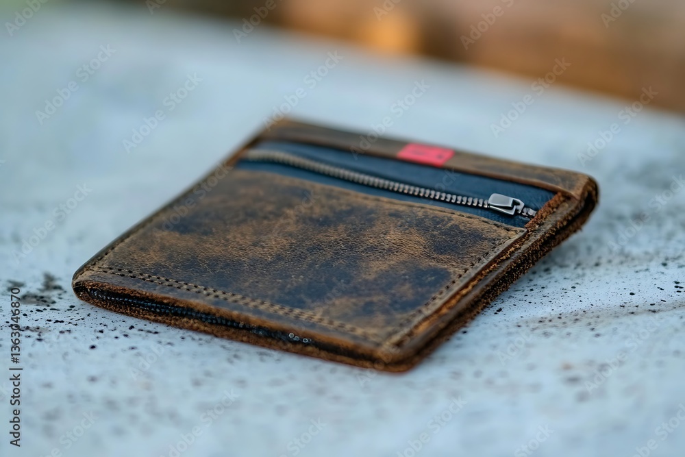 Rustic Leather Wallet Outdoors. Rustic Leather Wallet Outdoors.