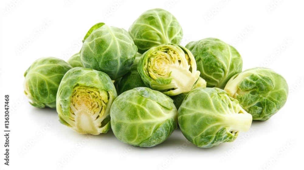 Fresh Green Group of Brussel Sprouts Isolated on Clean White Background Fresh Green Group of Brussel Sprouts Isolated on Clean White Background