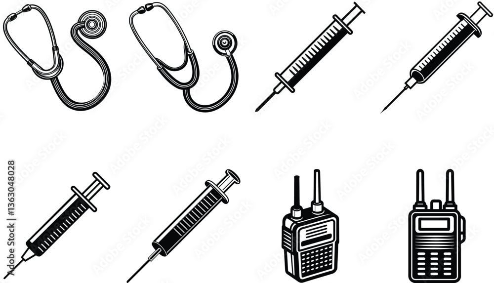 Obraz premium Vector illustration of a set of nurse equipment 