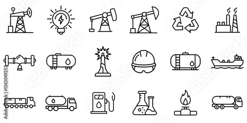"Oil Industry Line Icon Representing Petroleum Production, Energy Sector, and Industrial Resources in a Clean and Modern Line Style"
