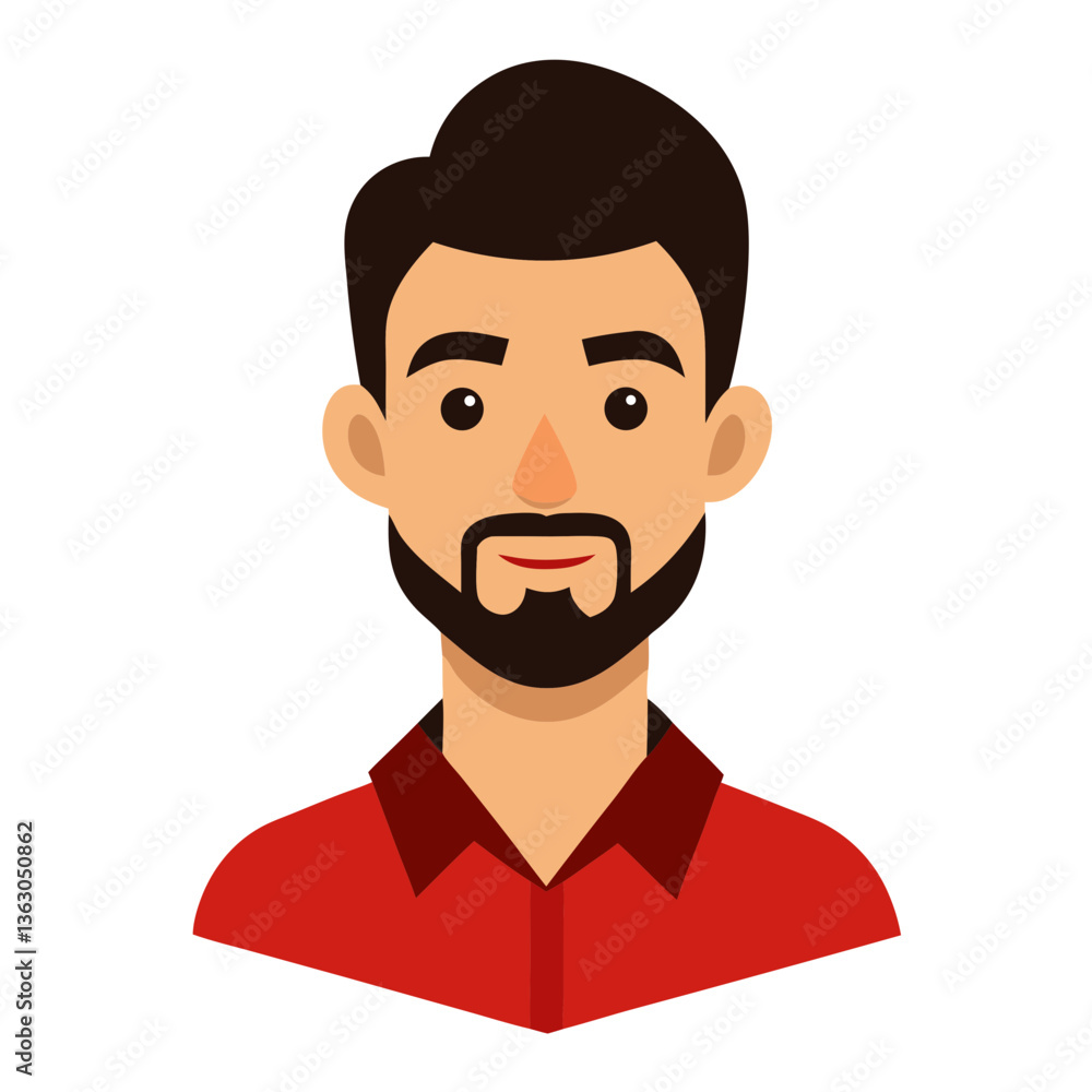 Character Portrait: A simple, clean illustration of a man with dark hair, a beard, and a warm smile, set against a plain background. Character Portrait: A simple, clean illustration of a man with dark hair, a beard, and a warm smile, set against a plain background.